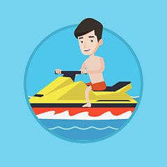 Image showing Caucasian man training on jet ski in the sea.