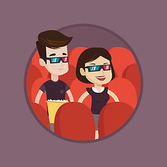 Image showing Happy couple watching 3D movie in the theatre.