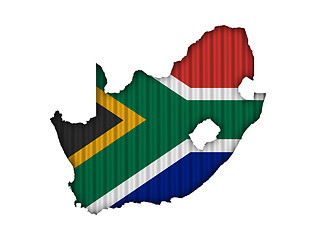 Image showing Map and flag of South Africa on corrugated iron