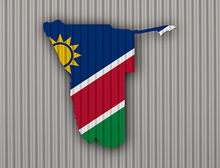 Image showing Map and flag of Namibia on corrugated iron