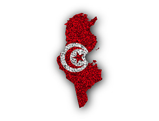 Image showing Map and flag of Tunisia on poppy seeds