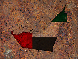 Image showing Map and flag of United Arab Emirates on rusty metal