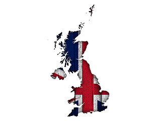 Image showing Map and flag of Great Britain on wood,