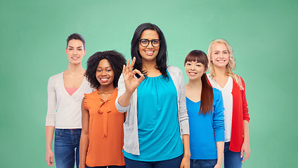 Image showing international group of happy women showing ok