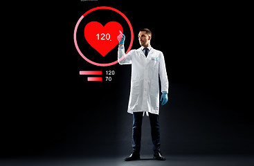 Image showing doctor or scientist with heart rate projection