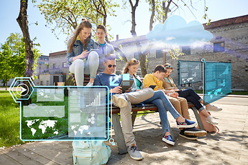 Image showing group of students with tablet pc at school yard