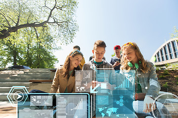 Image showing happy teenage friends with smartphones outdoors