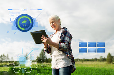 Image showing senior woman with tablet pc computer at county