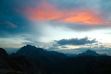 Image showing Dolomites mountain landscape at dusk