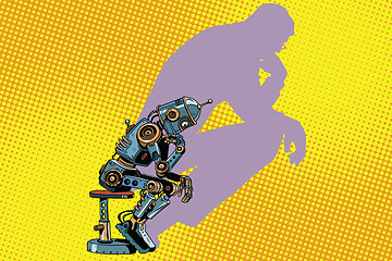 Image showing Robot thinker with the shadow of a man