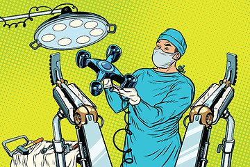 Image showing Obstetrician delivered a baby robot quadcopter drone