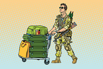 Image showing Military tourism, the mercenary with a Luggage