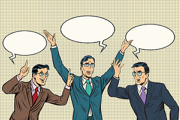 Image showing Three speakers, gestures businessmen