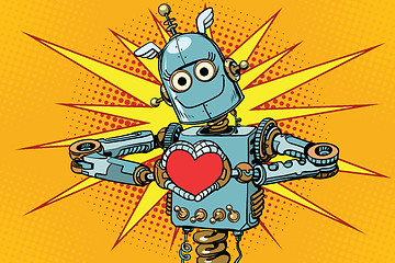 Image showing Robot lover with a red heart, symbol of love