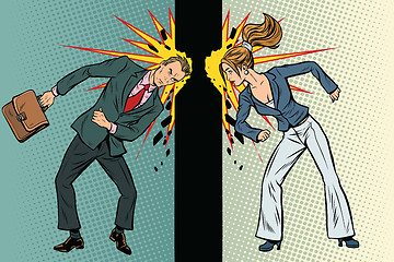 Image showing Competition of men and women in business