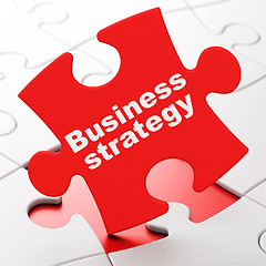 Image showing Business concept: Business Strategy on puzzle background