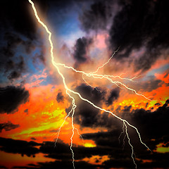 Image showing Night cityscape with strong lightning