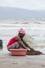 Image showing Native Malagasy fishermen fishing on sea, Madagascar