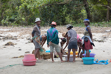 Image showing Native Malagasy fishermen fishing on sea, Madagascar