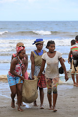 Image showing Native Malagasy fishermen fishing on sea, Madagascar