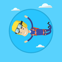 Image showing Caucasian parachutist jumping with parachute.