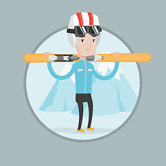 Image showing Man holding skis vector illustration.