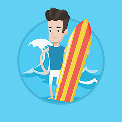 Image showing Surfer holding surfboard vector illustration.