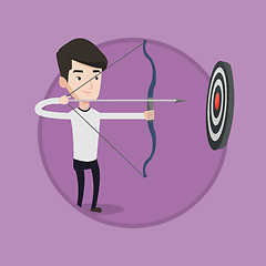 Image showing Archer aiming with bow and arrow at the target.