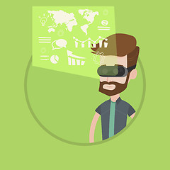 Image showing Businessman in vr headset analyzing virtual data.