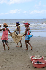 Image showing Native Malagasy fishermen fishing on sea, Madagascar