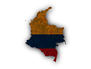 Image showing Map and flag of Colombia on rusty metal