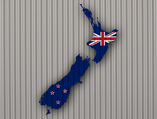 Image showing Map and flag of New Zealand on corrugated iron,