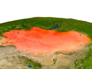 Image showing Mongolia in red from orbit