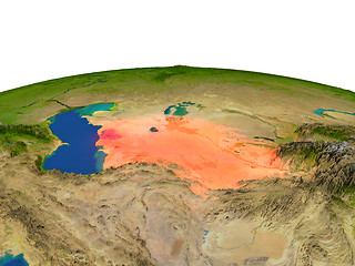 Image showing Turkmenistan in red from orbit