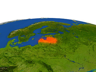 Image showing Latvia in red from orbit