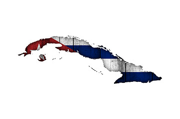 Image showing Map and flag of Cuba on weathered wood