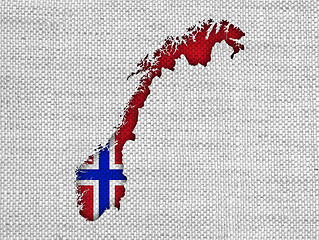 Image showing Map and flag of Norway on linen