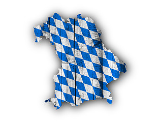 Image showing Map and flag of Bavaria on weathered wood