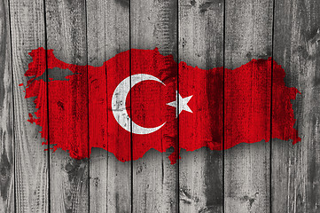 Image showing Map and flag of Turkey on weathered wood