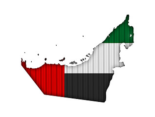 Image showing Map and flag of United Arab Emirates on corrugated iron