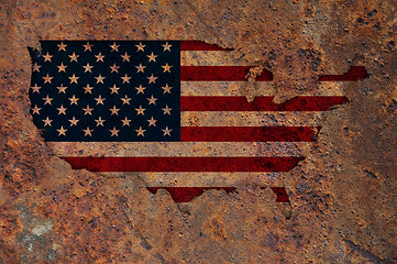 Image showing Map and flag of the USA on rusty metal