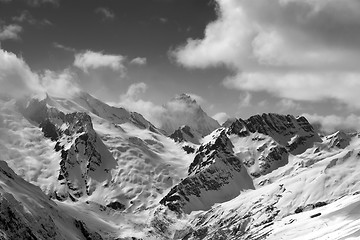 Image showing Black and white view on winter mountains in snow