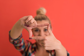 Image showing young woman over color background