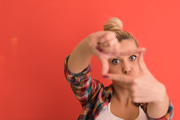 Image showing young woman over color background