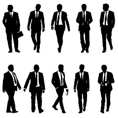 Image showing Set silhouette businessman man in suit with tie on a white background. illustration