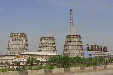 Image showing CHP Industrial landscape. View of the power station smoke comes 