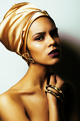 Image showing beauty african woman in shawl on head, very elegant look with go