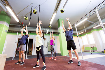 Image showing group of people with medicine ball training in gym