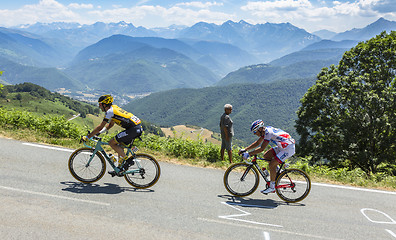 Image showing Two Cyclists on Col d'Aspin - Tour de France 2015