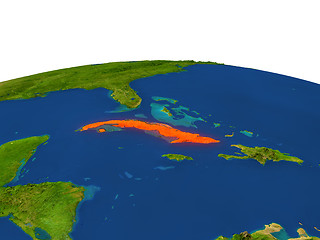 Image showing Cuba in red from orbit